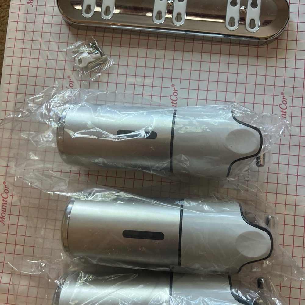 Silver Wall-Mounted 3 Bottle Soap Dispenser Set